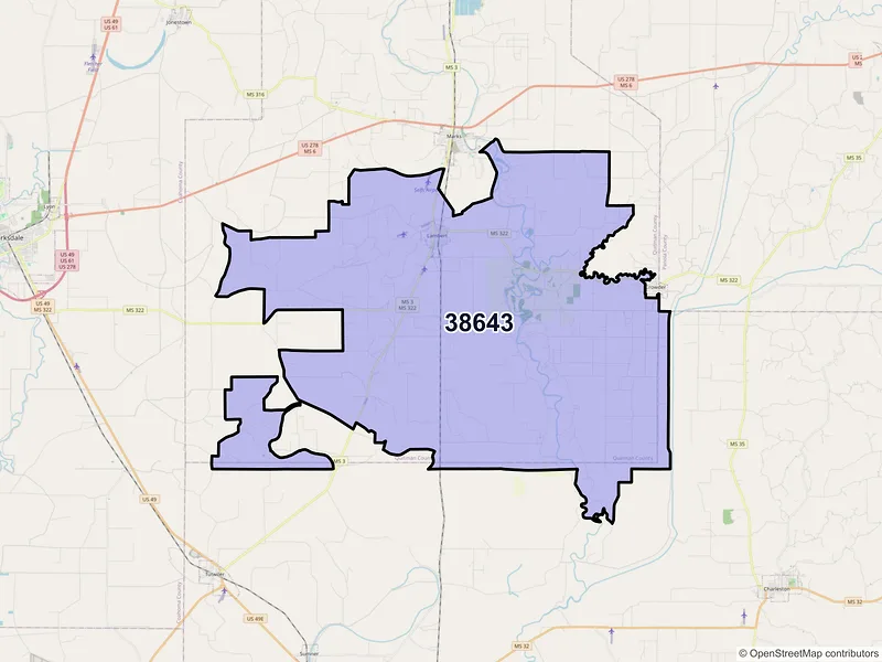 Map of ZIP Code 38643 — Lambert, MS