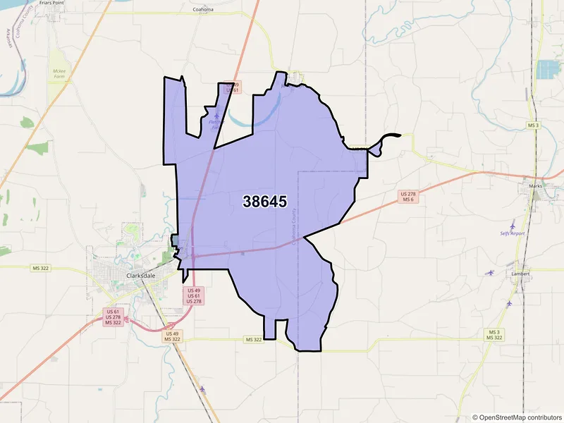 Map of ZIP Code 38645 — Lyon, MS