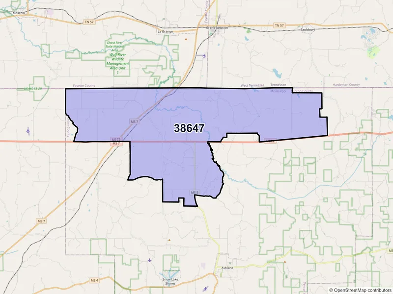 Map of ZIP Code 38647 — Michigan City, MS