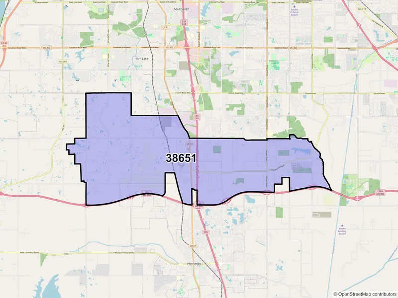 Map of ZIP Code 38651 — Nesbit, MS