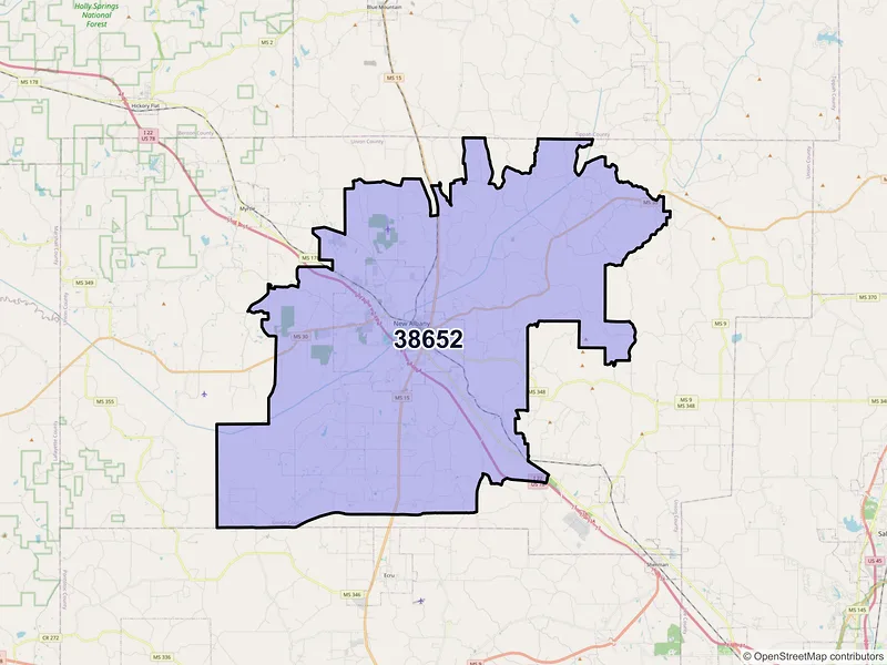 Map of ZIP Code 38652 — New Albany, MS