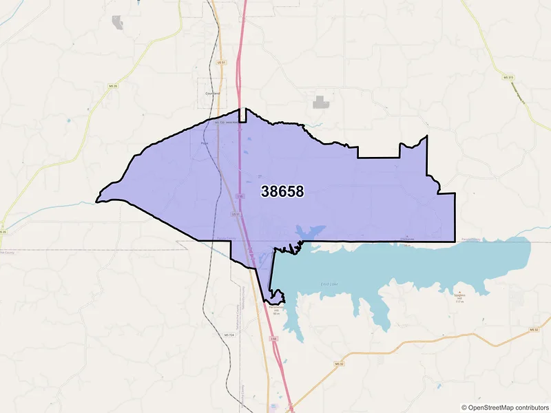 Map of ZIP Code 38658 — Pope, MS
