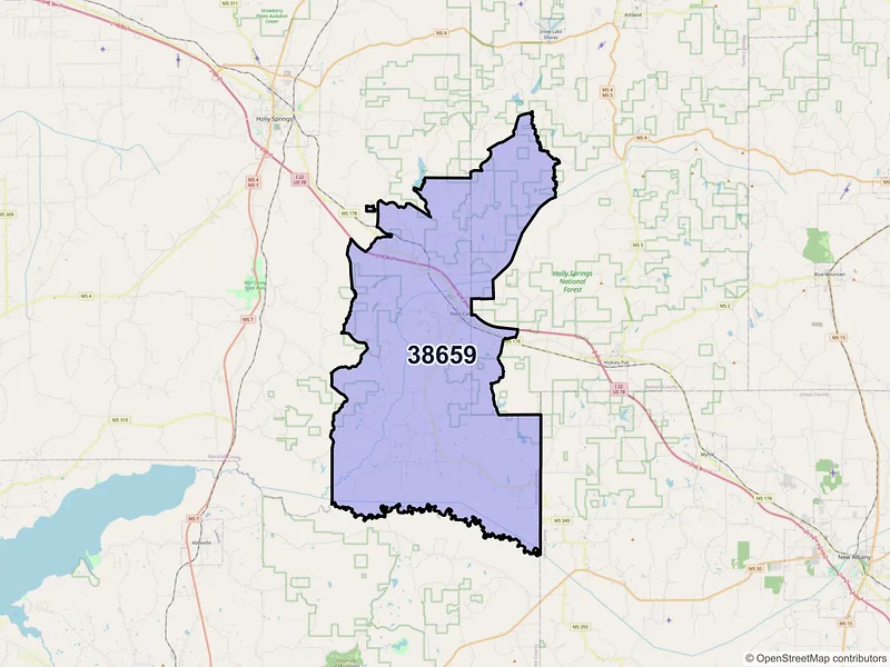 Map of ZIP Code 38659 — Potts Camp, MS