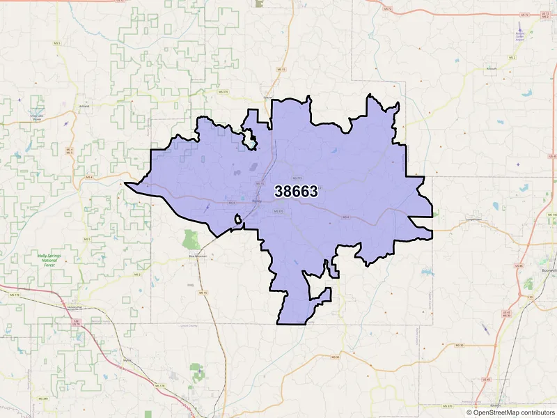 Map of ZIP Code 38663 — Ripley, MS