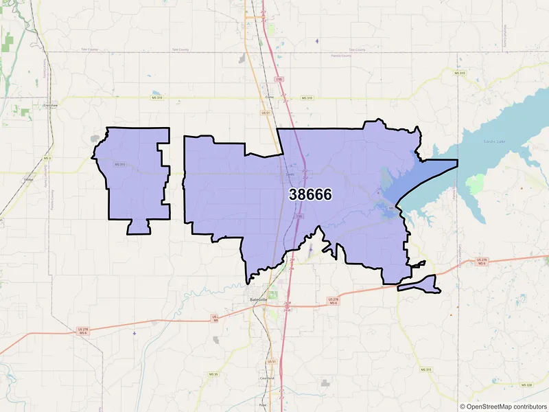 Map of ZIP Code 38666 — Sardis, MS