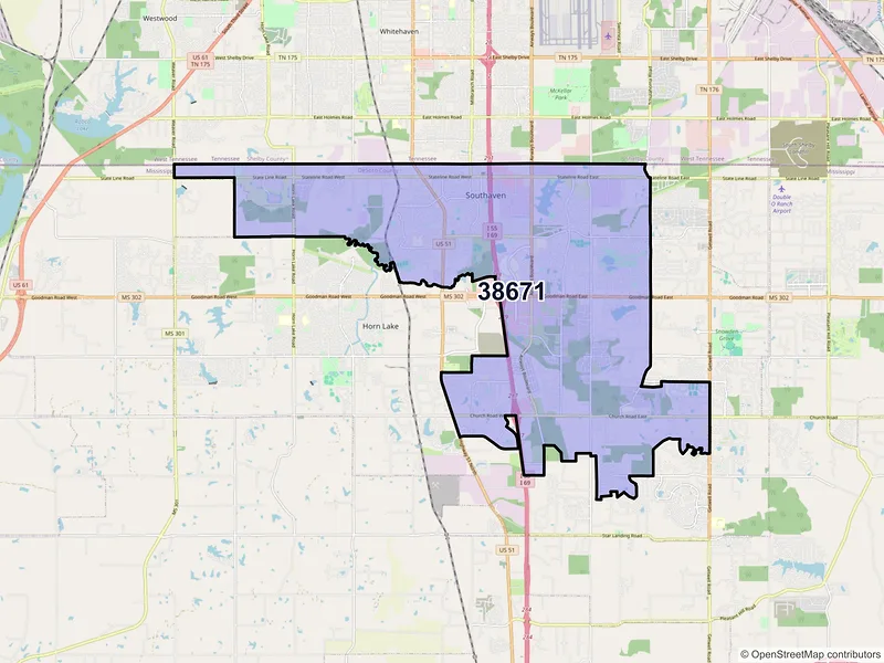 Map of ZIP Code 38671 — Southaven, MS