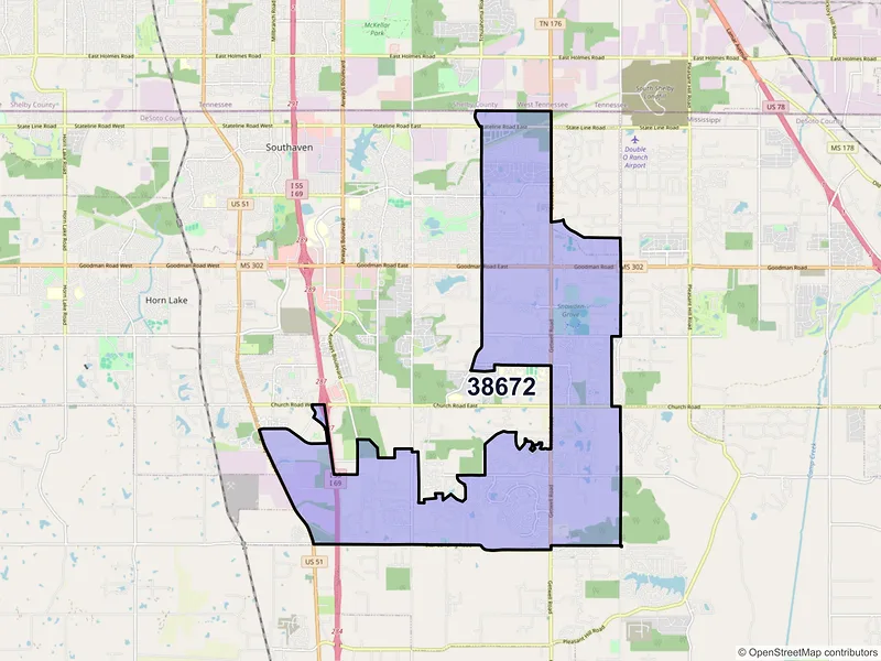 Map of ZIP Code 38672 — Southaven, MS