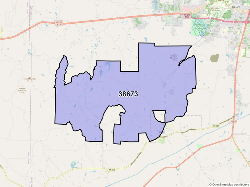 Map of ZIP Code 38673 — Taylor, MS
