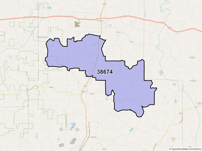 Map of Tiplersville, Mississippi and ZIP codes