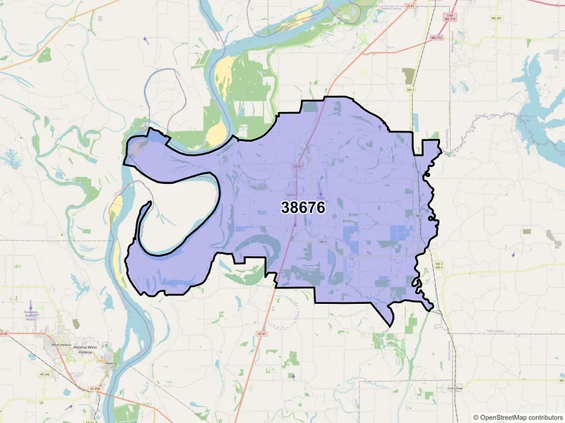 Map of ZIP Code 38676 — Tunica, MS