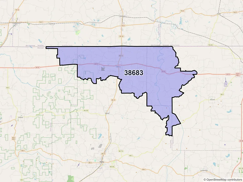 Map of Walnut, Mississippi and ZIP codes