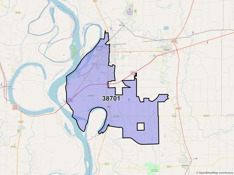 Map of ZIP Code 38701 — Greenville, MS