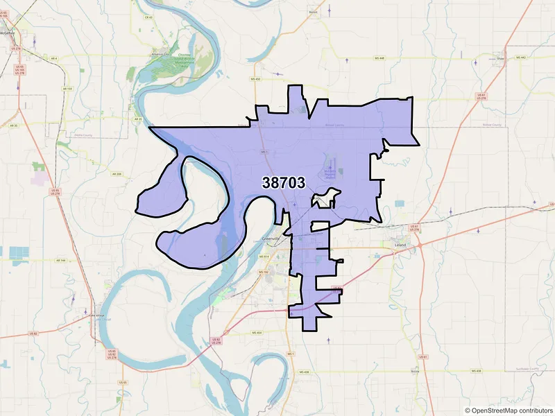Map of ZIP Code 38703 — Greenville, MS