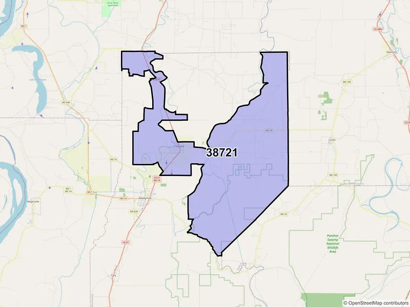 Map of ZIP Code 38721 — Anguilla, MS