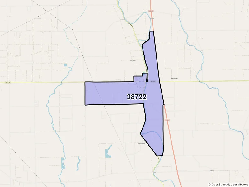 Map of Arcola, Mississippi and ZIP codes