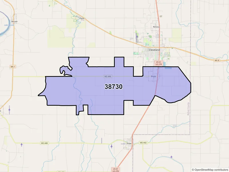 Map of ZIP Code 38730 — Boyle, MS