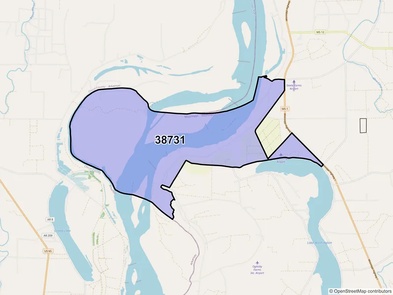 Map of ZIP Code 38731 — Chatham, MS