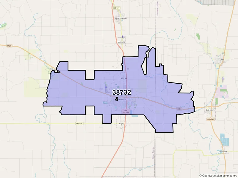 Map of ZIP Code 38732 — Cleveland, MS