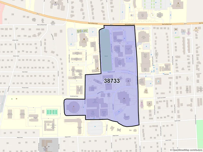 Map of ZIP Code 38733 — Cleveland, MS