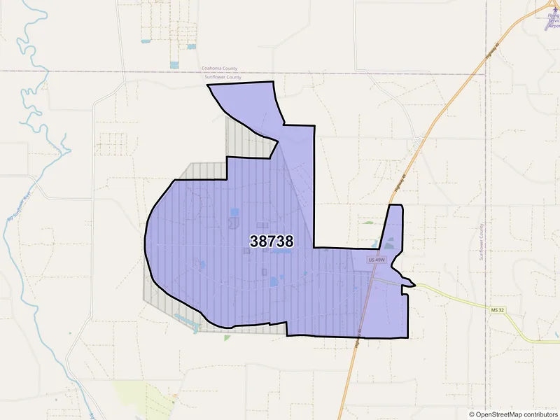 Map of Parchman, Mississippi and ZIP codes