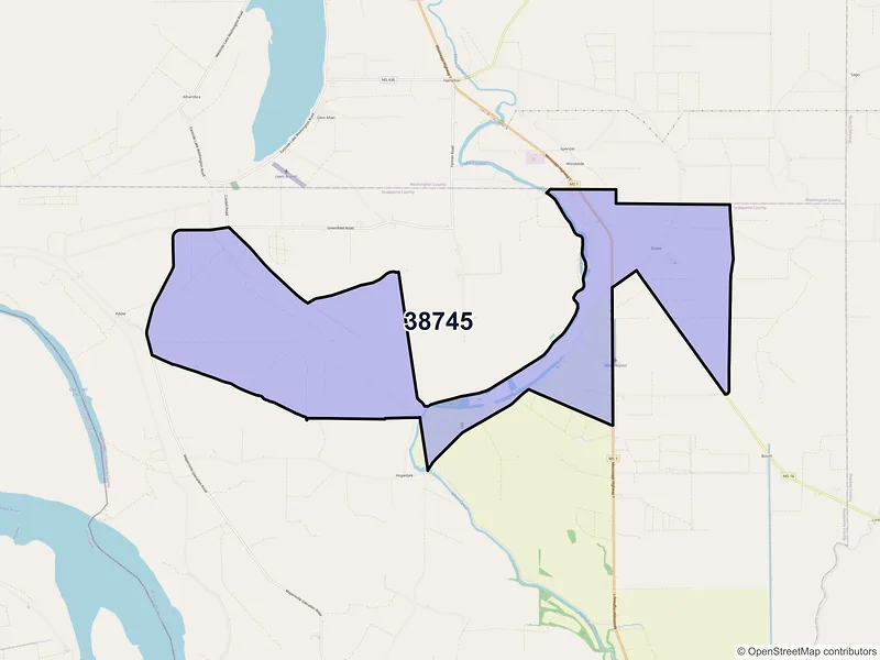 Map of Grace, Mississippi and ZIP codes