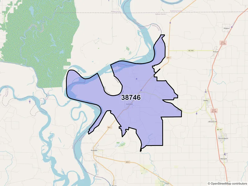 Map of ZIP Code 38746 — Gunnison, MS