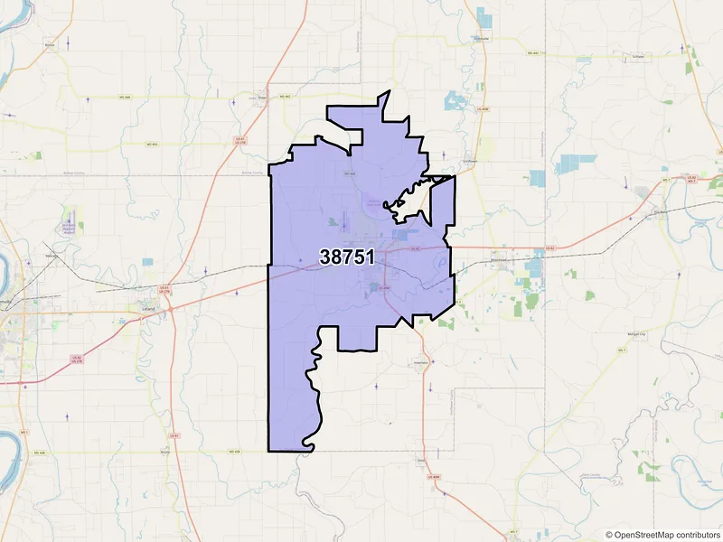 Map of ZIP Code 38751 — Indianola, MS