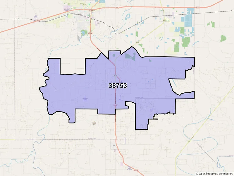 Map of ZIP Code 38753 — Inverness, MS