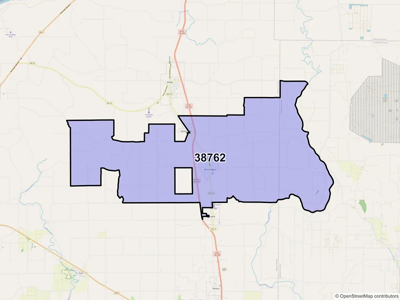 Map of Mound Bayou, Mississippi and ZIP codes