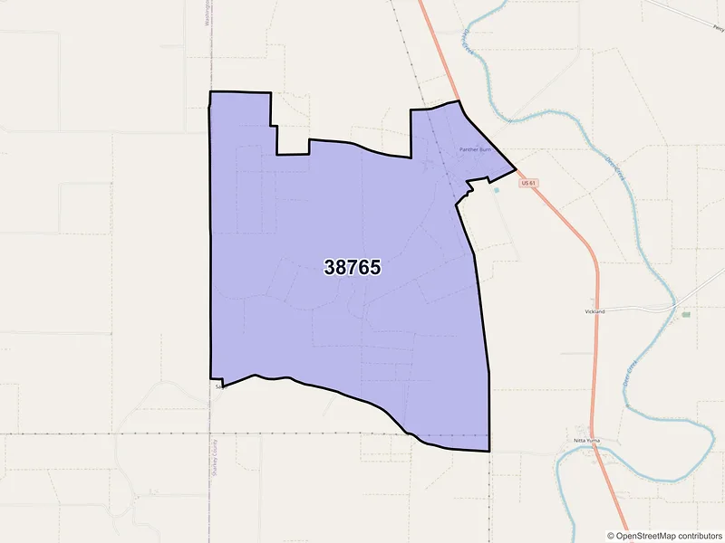 Map of Panther Burn, Mississippi and ZIP codes
