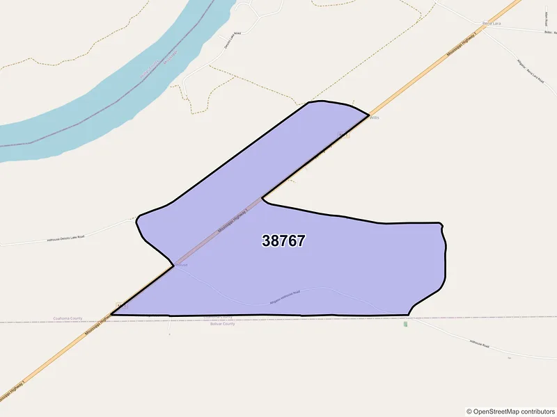 Map of Rena Lara, Mississippi and ZIP codes