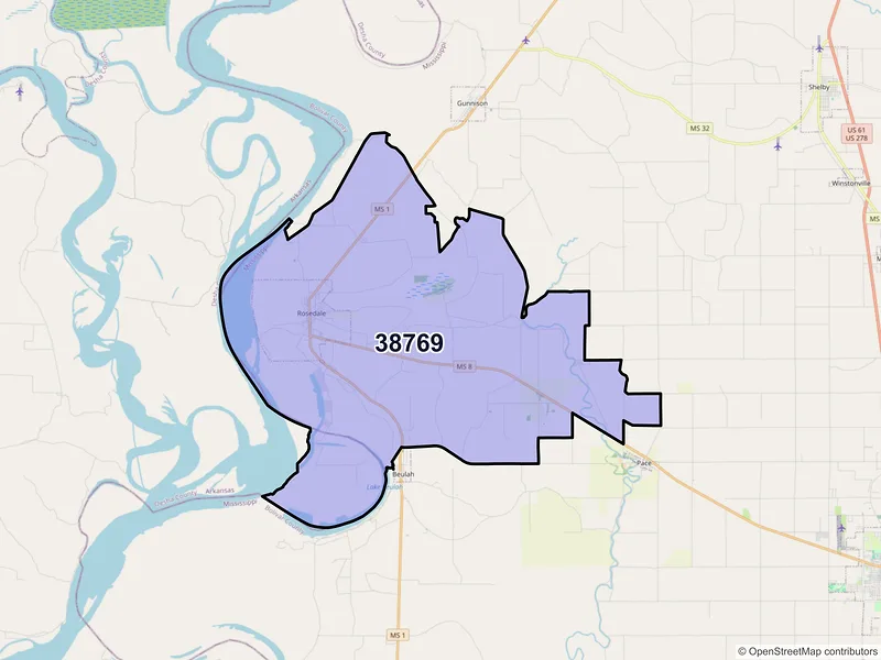 Map of ZIP Code 38769 — Rosedale, MS