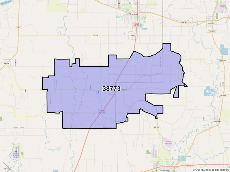 Map of ZIP Code 38773 — Shaw, MS