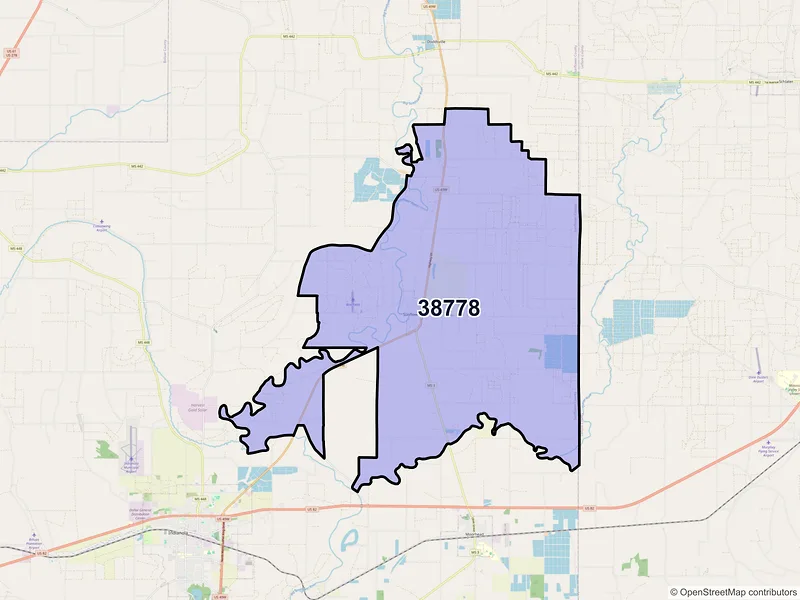 Map of ZIP Code 38778 — Sunflower, MS