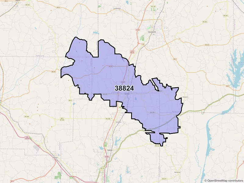 Map of ZIP Code 38824 — Baldwyn, MS