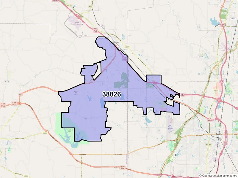 Map of ZIP Code 38826 — Belden, MS