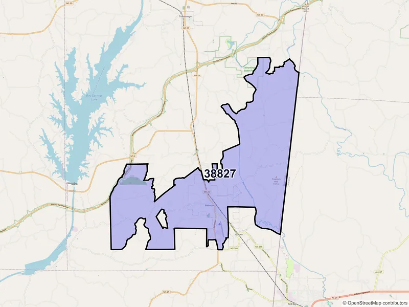 Map of ZIP Code 38827 — Belmont, MS