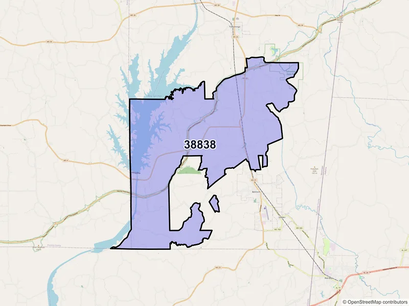 Map of ZIP Code 38838 — Dennis, MS