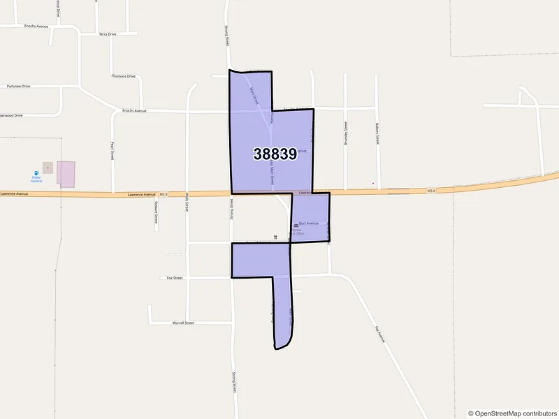 Map of Derma, Mississippi and ZIP codes