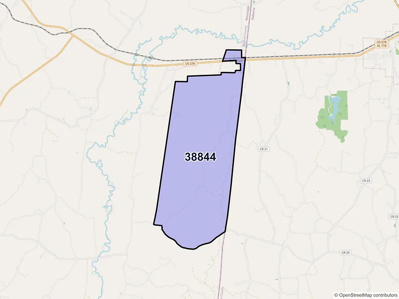Map of ZIP Code 38844 — Gattman, MS