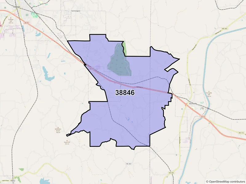 Map of ZIP Code 38846 — Glen, MS