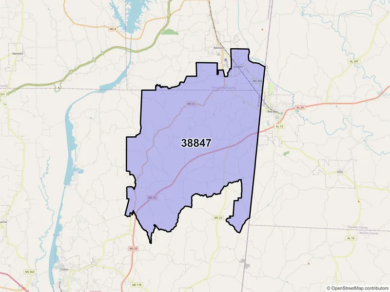Map of ZIP Code 38847 — Golden, MS
