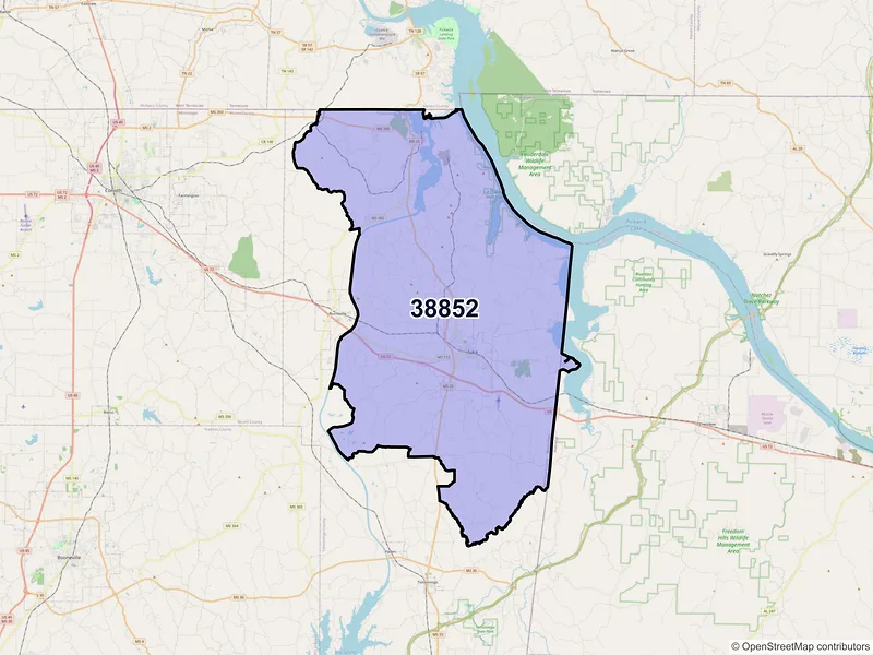 Map of ZIP Code 38852 — Iuka, MS