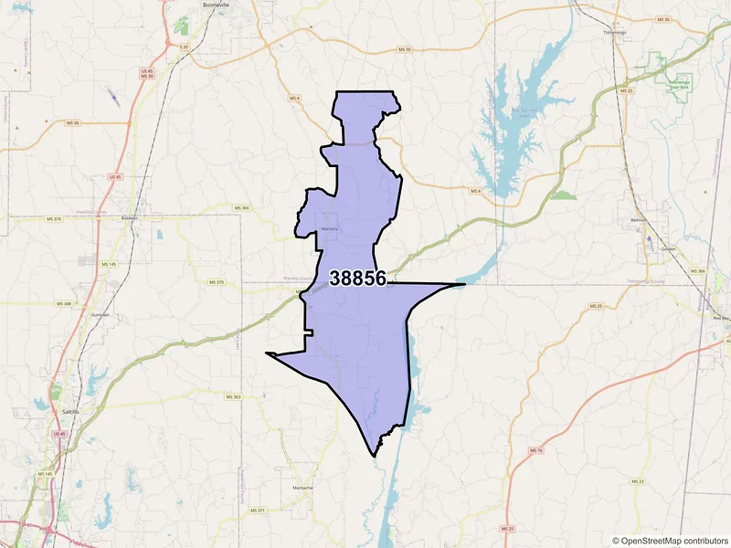 Map of ZIP Code 38856 — Marietta, MS