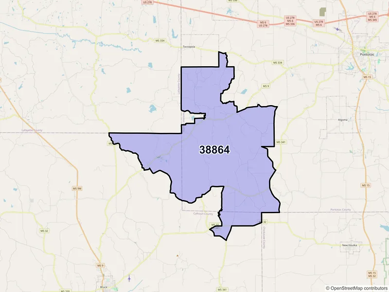 Map of ZIP Code 38864 — Randolph, MS