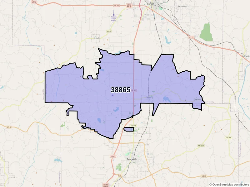Map of ZIP Code 38865 — Rienzi, MS