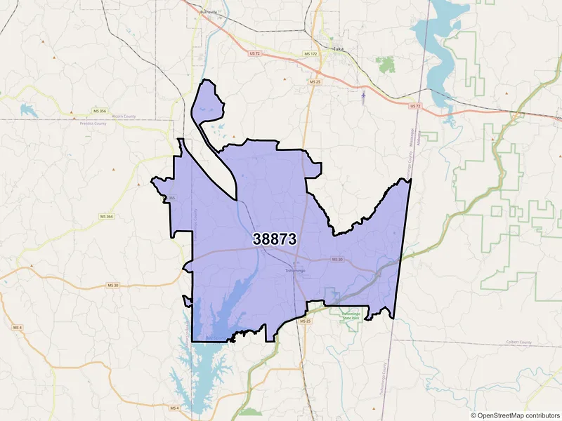 Map of ZIP Code 38873 — Tishomingo, MS
