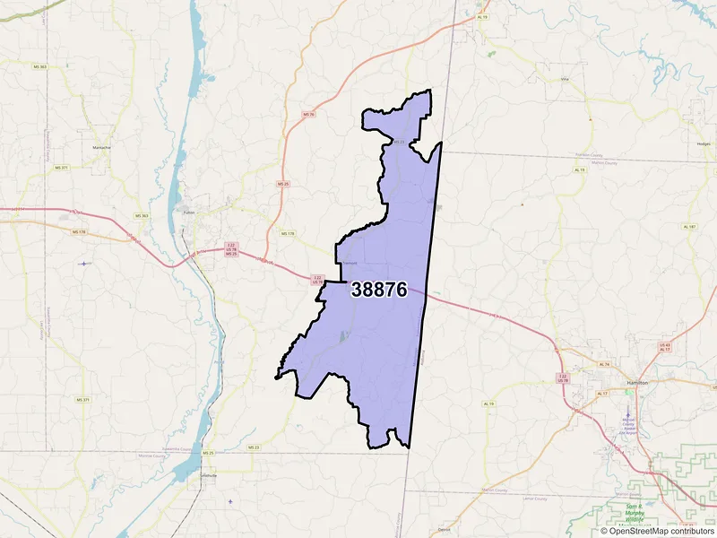 Map of ZIP Code 38876 — Tremont, MS