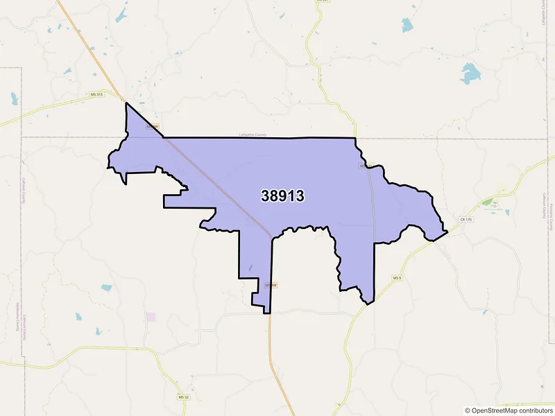 Map of ZIP Code 38913 — Banner, MS