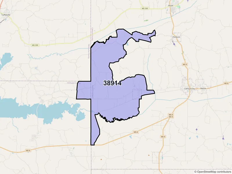 Map of ZIP Code 38914 — Big Creek, MS